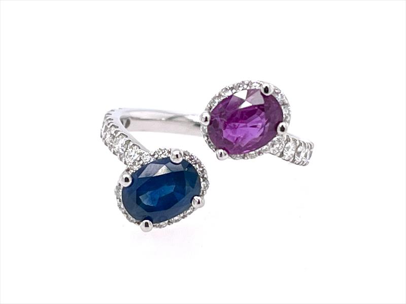 Natural Sapphire and Ruby Ring with .85cttw VS Accent Diamonds in 18k White Gold 