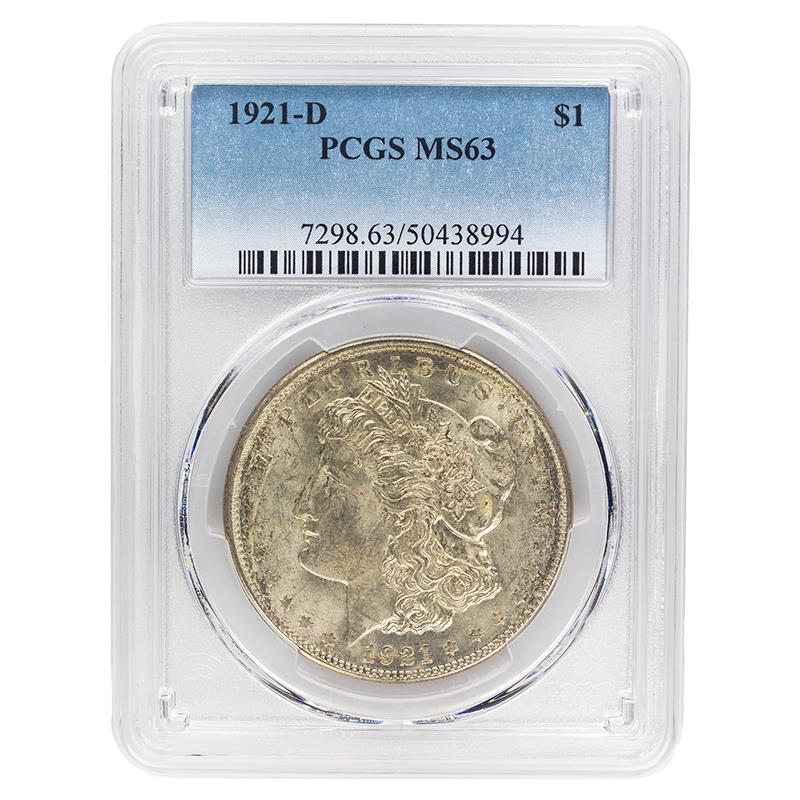 1921-D Morgan Dollar, $1 PCGS MS 63