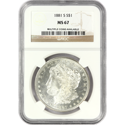 1881-S $1 Morgan Silver Dollar - NGC MS67 - GEM Uncirculated Coin