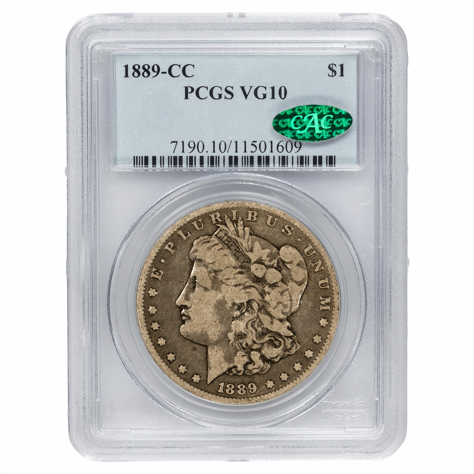 1889-CC Morgan Silver Dollar $1 PCGS VG 10 CAC
