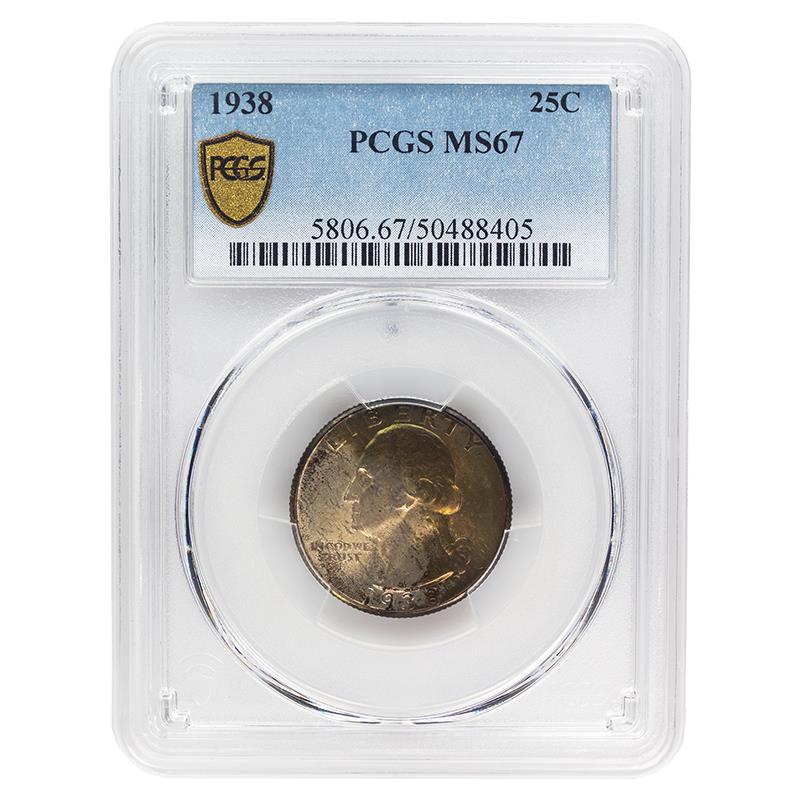 1938 Washington Quarter, 25C PCGS MS 67  - Nice Original Toning