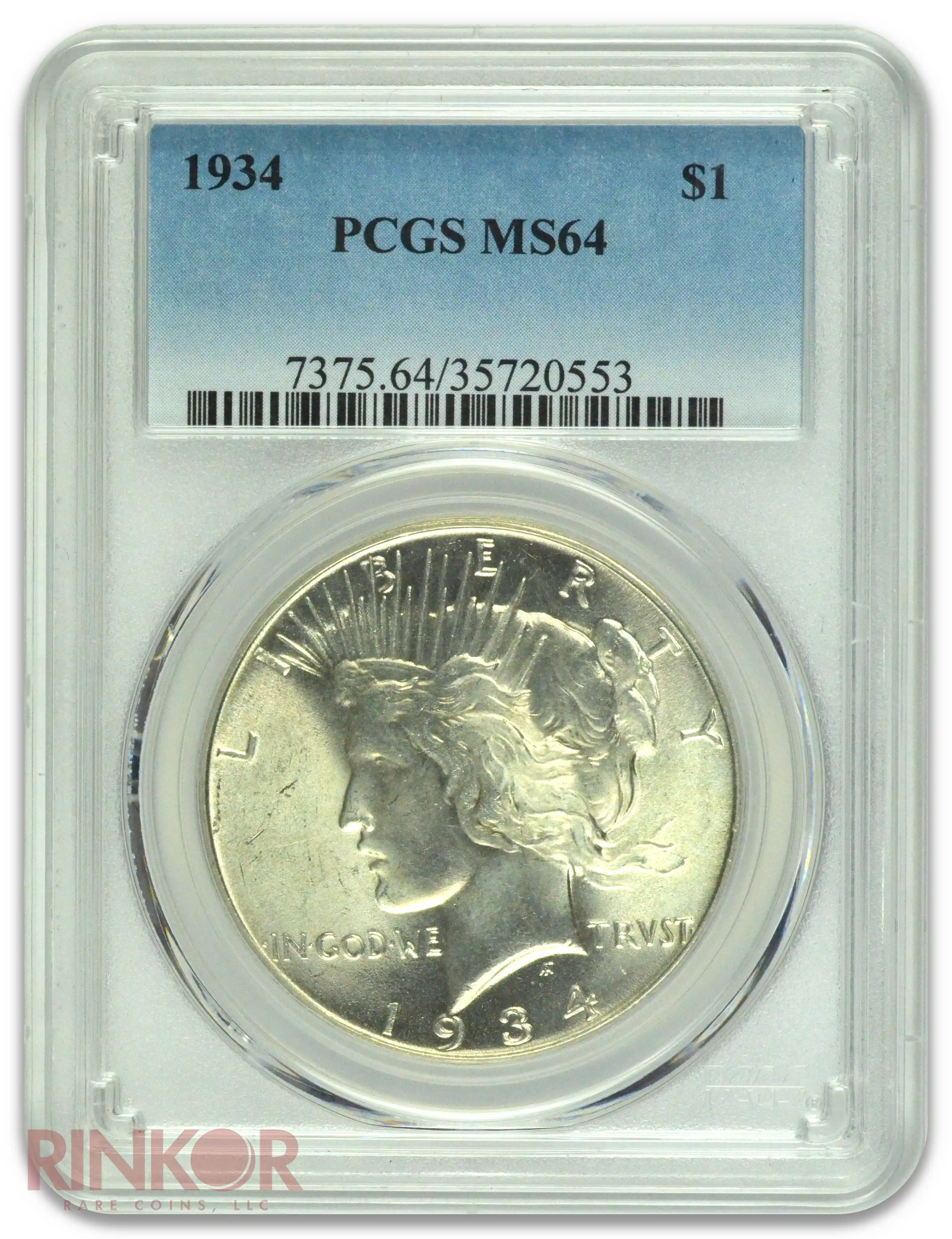 1934 $1 Peace Dollar PCGS MS 64