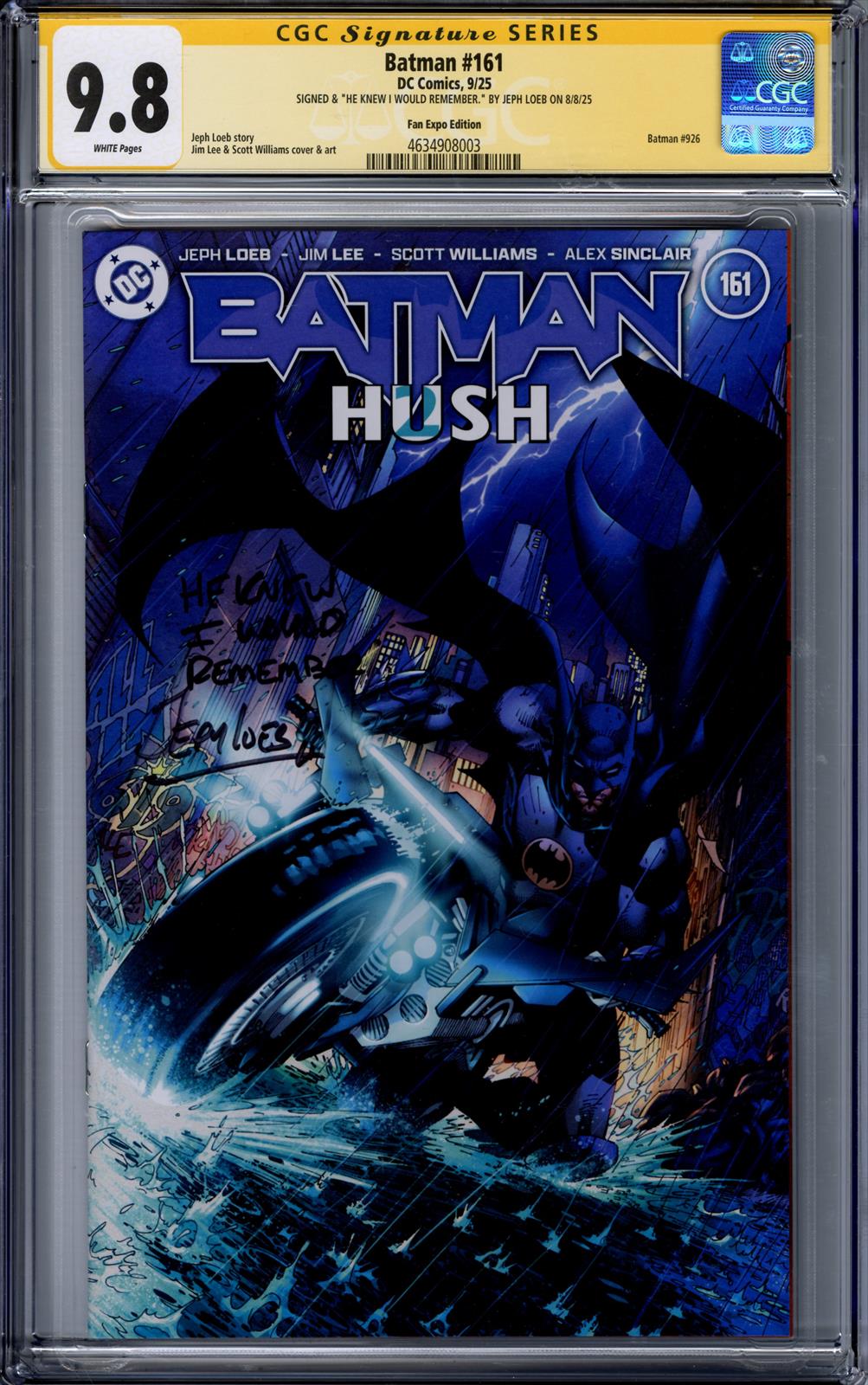 Batman #161 CGC Signature Series 9.8 (D.C., 2025) Signed by Jeph Loeb 