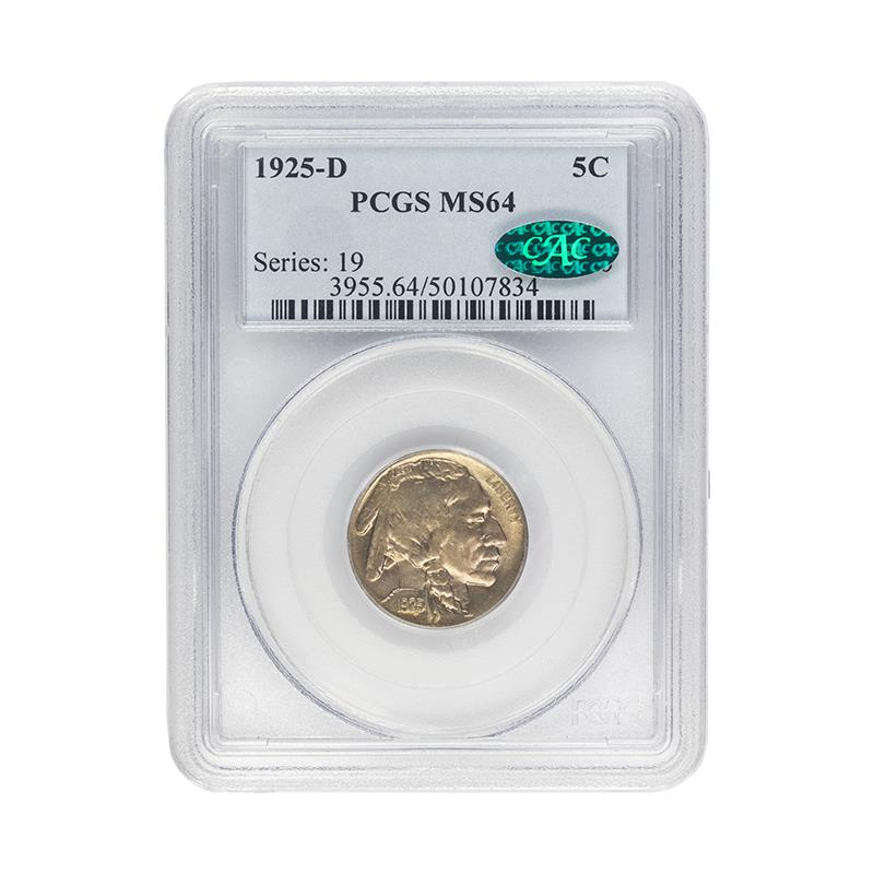 1925-D Buffalo Nickel, 5C PCGS  MS 64 CAC Certified