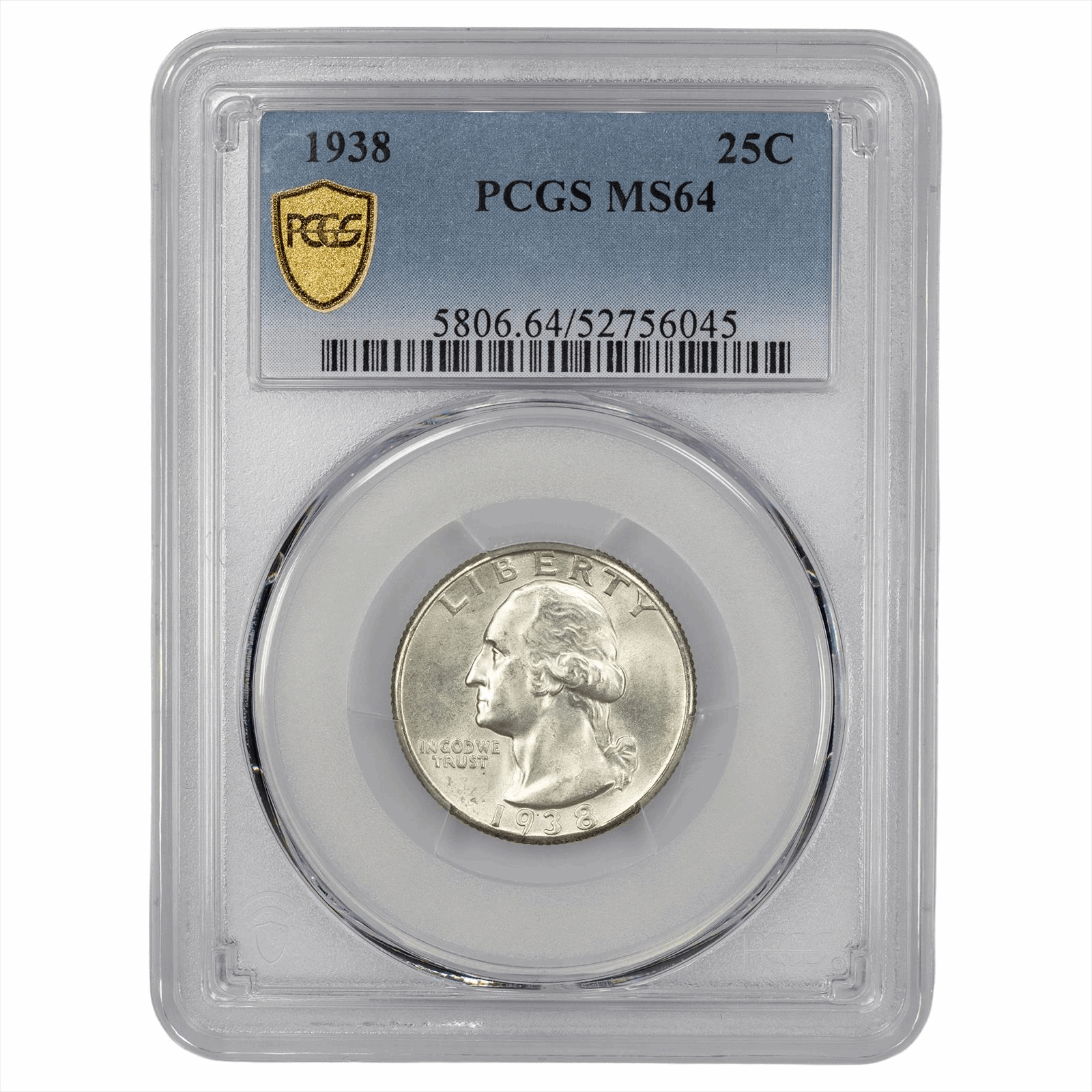 1938 Washington Quarter 25C PCGS MS 64