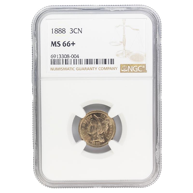 1888 Three Cent Nickel, 3CN NGC MS 66 +