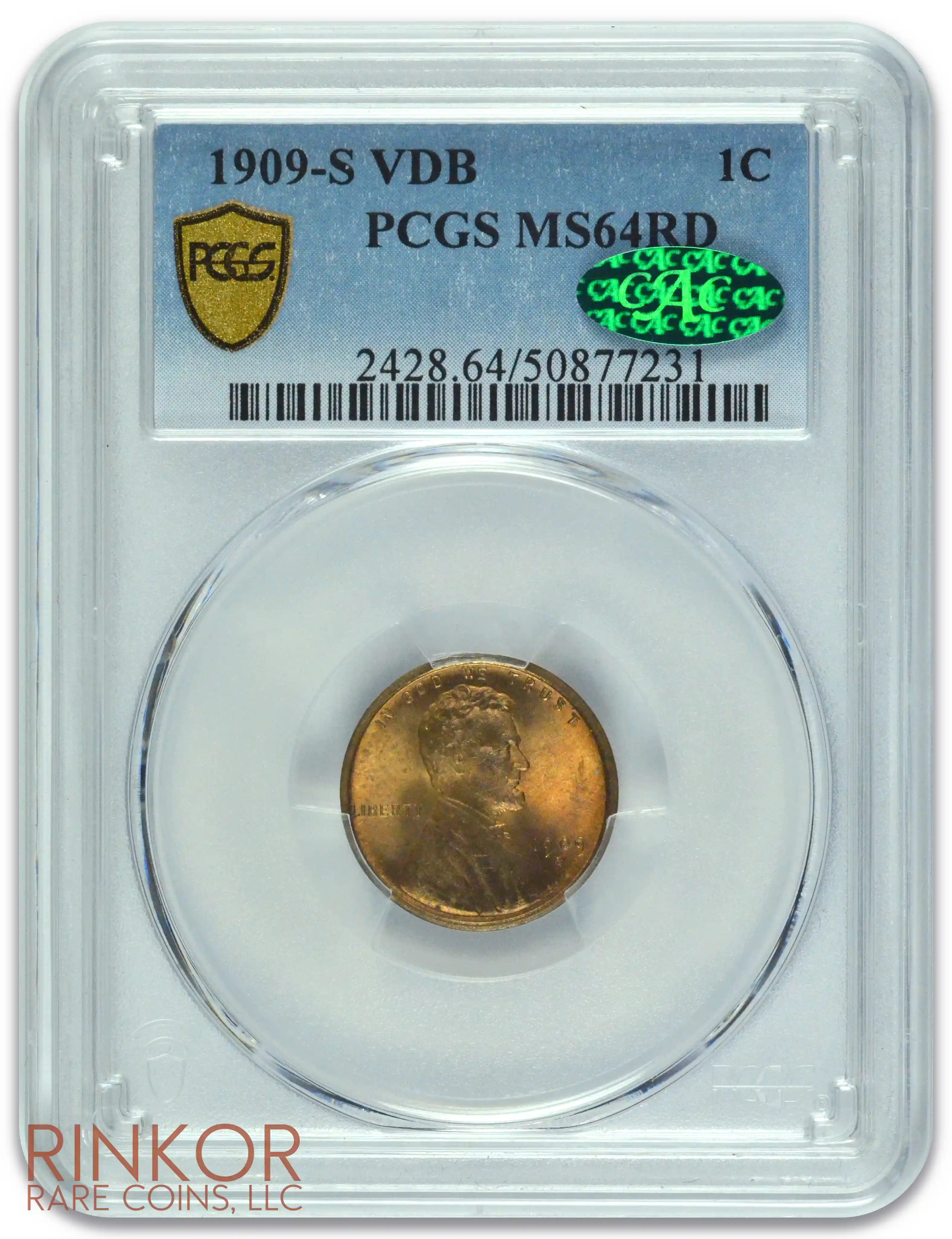 1909-S VDB 1C PCGS MS 64 RD CAC