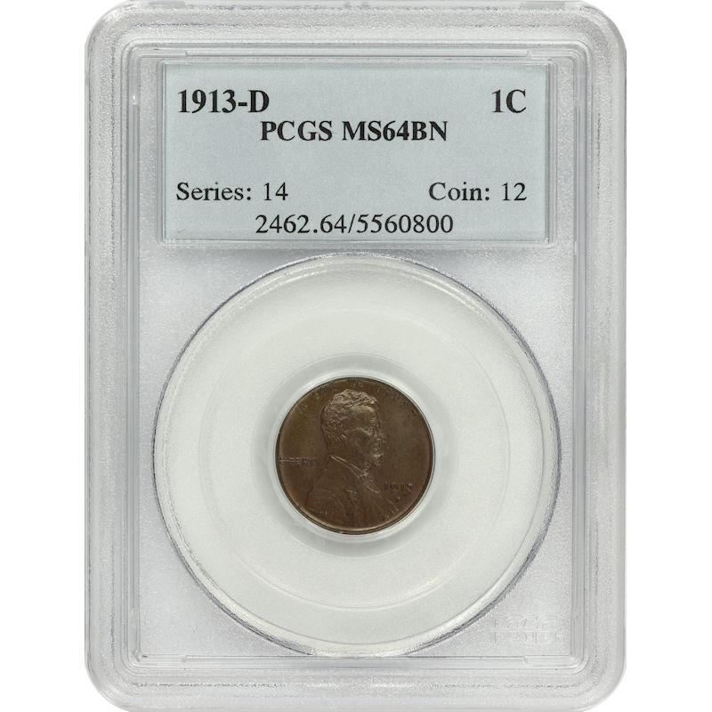 1913-D Lincoln Wheat Cent 1C PCGS MS64BN