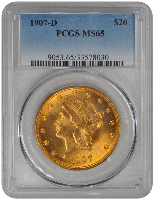 1907-D Liberty Head $20 PCGS MS 65