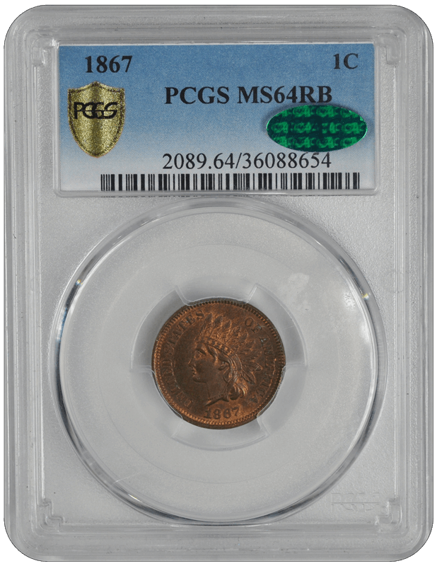 1867 Indian Head PCGS CAC RB 64