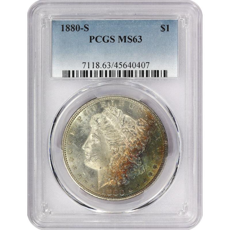 1880-S $1 Morgan Silver Dollar - PCGS MS63 - Colorful Toning on Obverse!