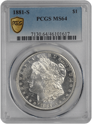 1881-S $1 Morgan Dollar PCGS  #3587-2 MS64