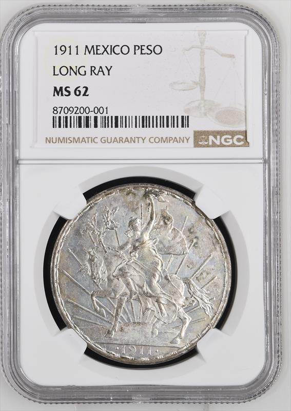 1911 Caballito Mexico Peso Long Ray NGC MS 62