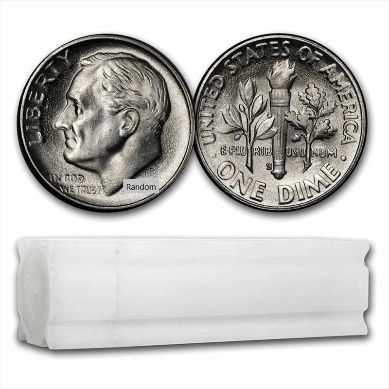 Roll 90% Silver Roosevelt Dimes 50 total coins
