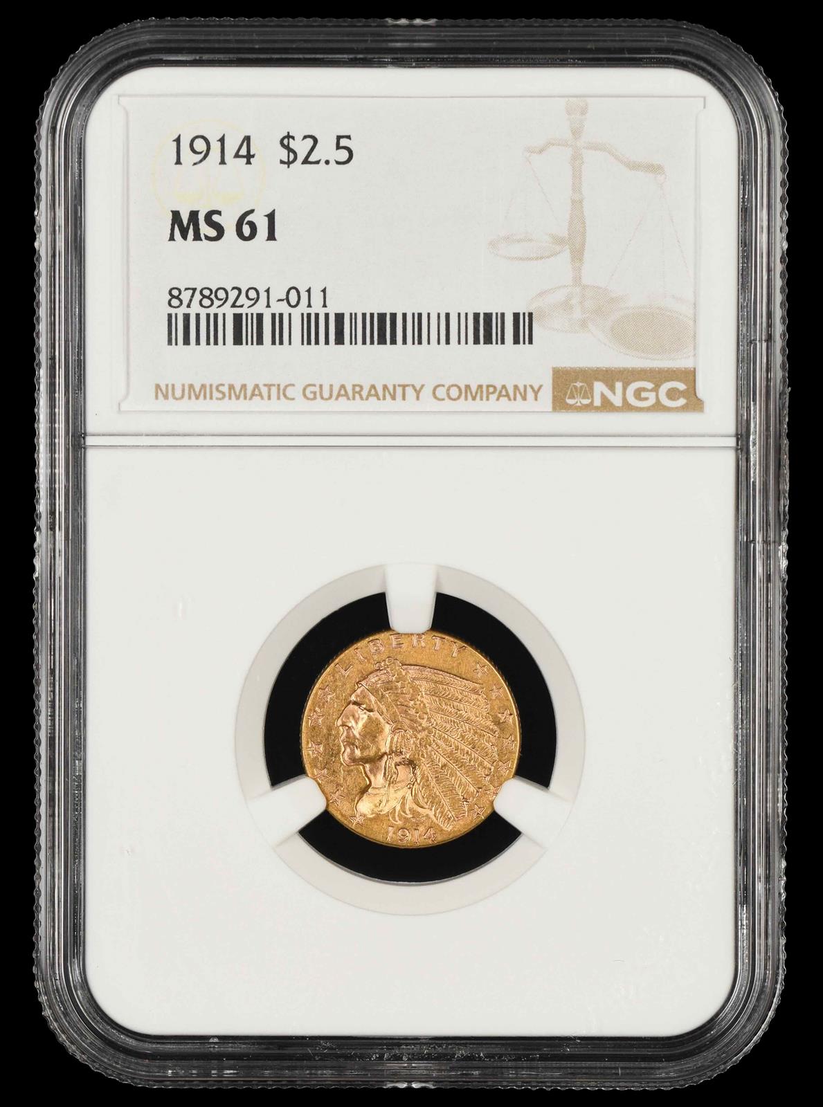 1914 $2.5 Gold NGC MS 61