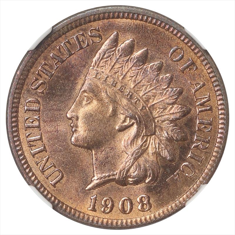 Buy SMALL CENTS COPPER COINS-1908-S Indian Cent NGC MS64 Frosty Red Color