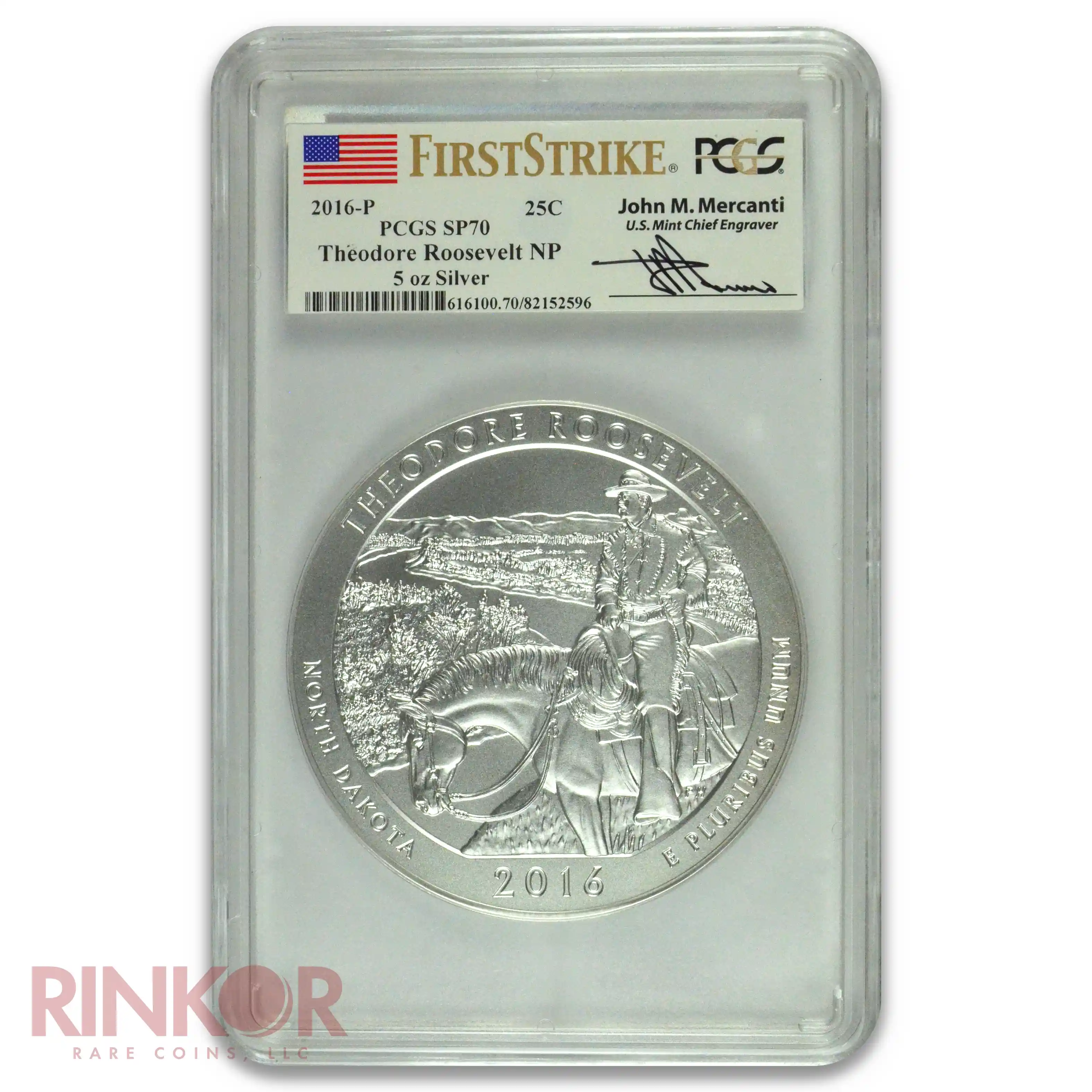 2016-P 5oz America the Beautiful Theodore Roosevelt First Strike Mercanti PCGS SP 70
