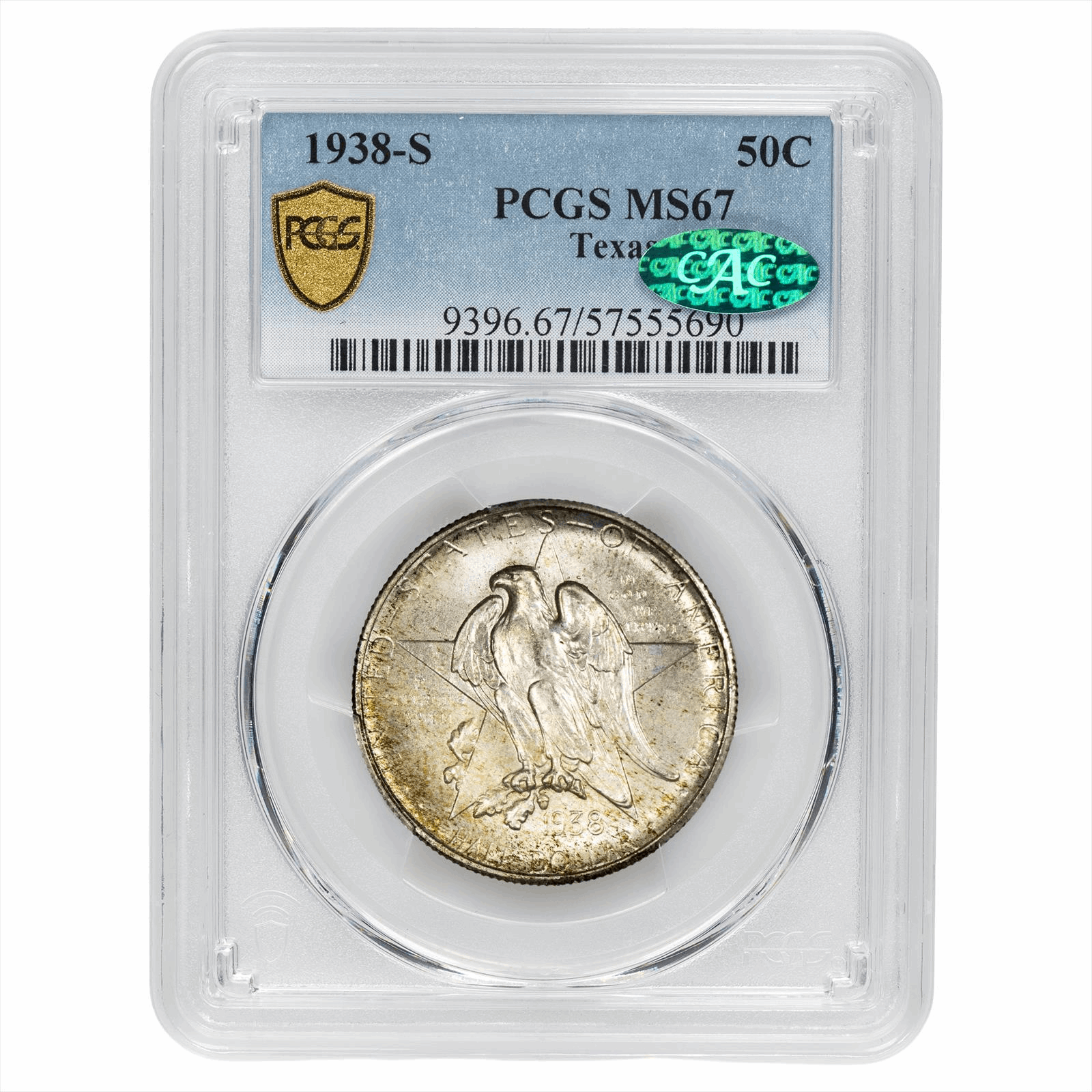 1938-S Texas Commemorative Half Dollar 50C PCGS MS 67 CAC