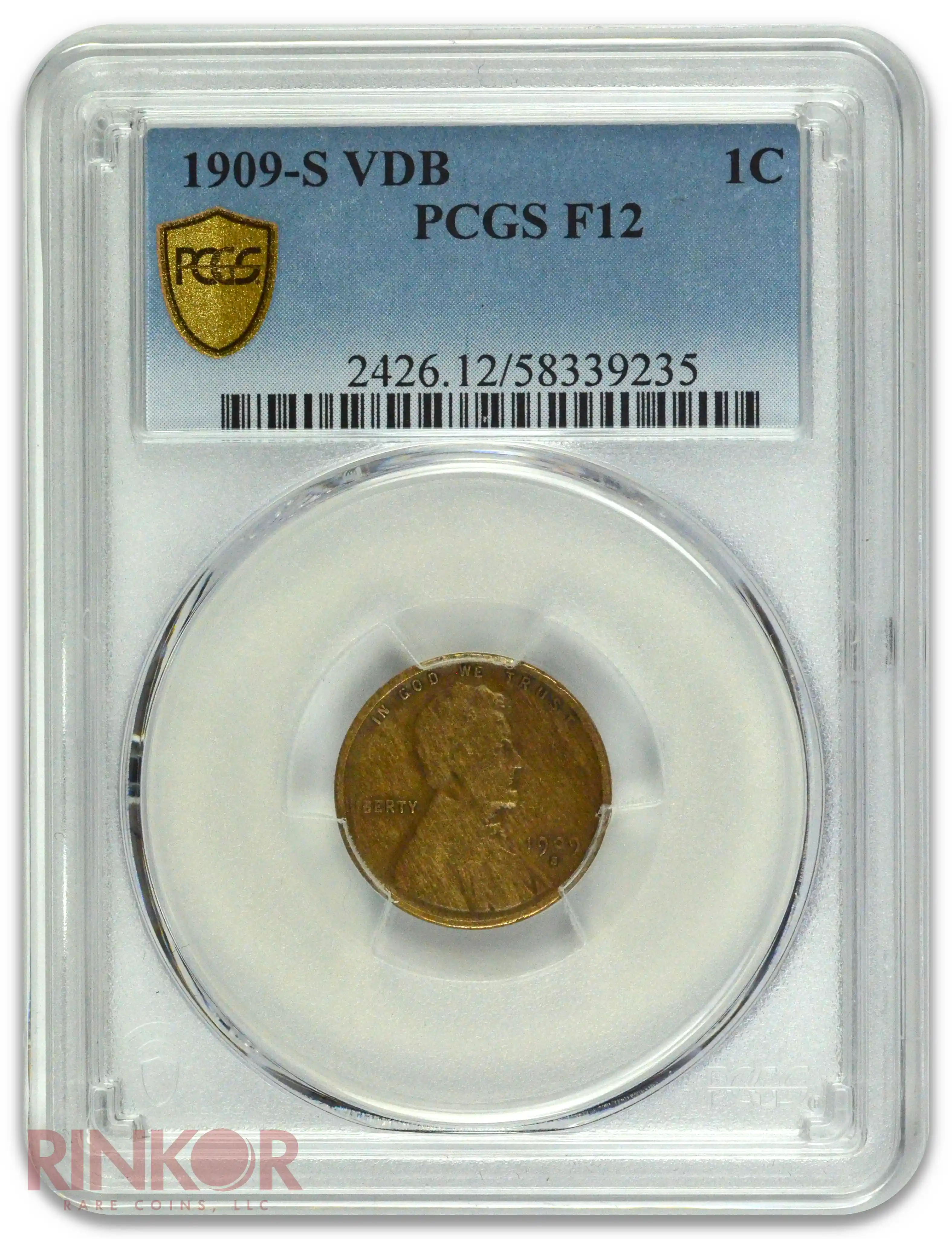 1909-S VDB 1C Lincoln Wheat Cent PCGS F-12