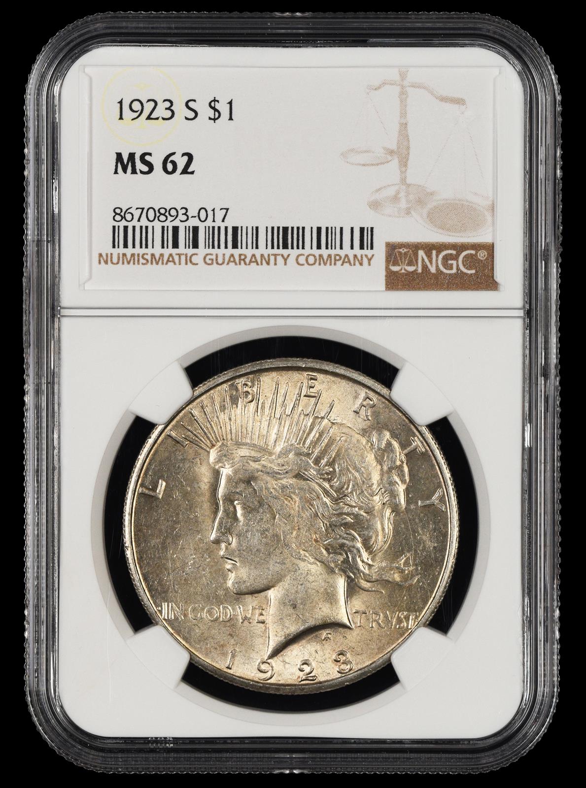 1923 S $1 NGC MS 62