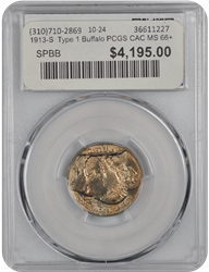 1913-S  Type 1 Buffalo PCGS CAC MS 66+