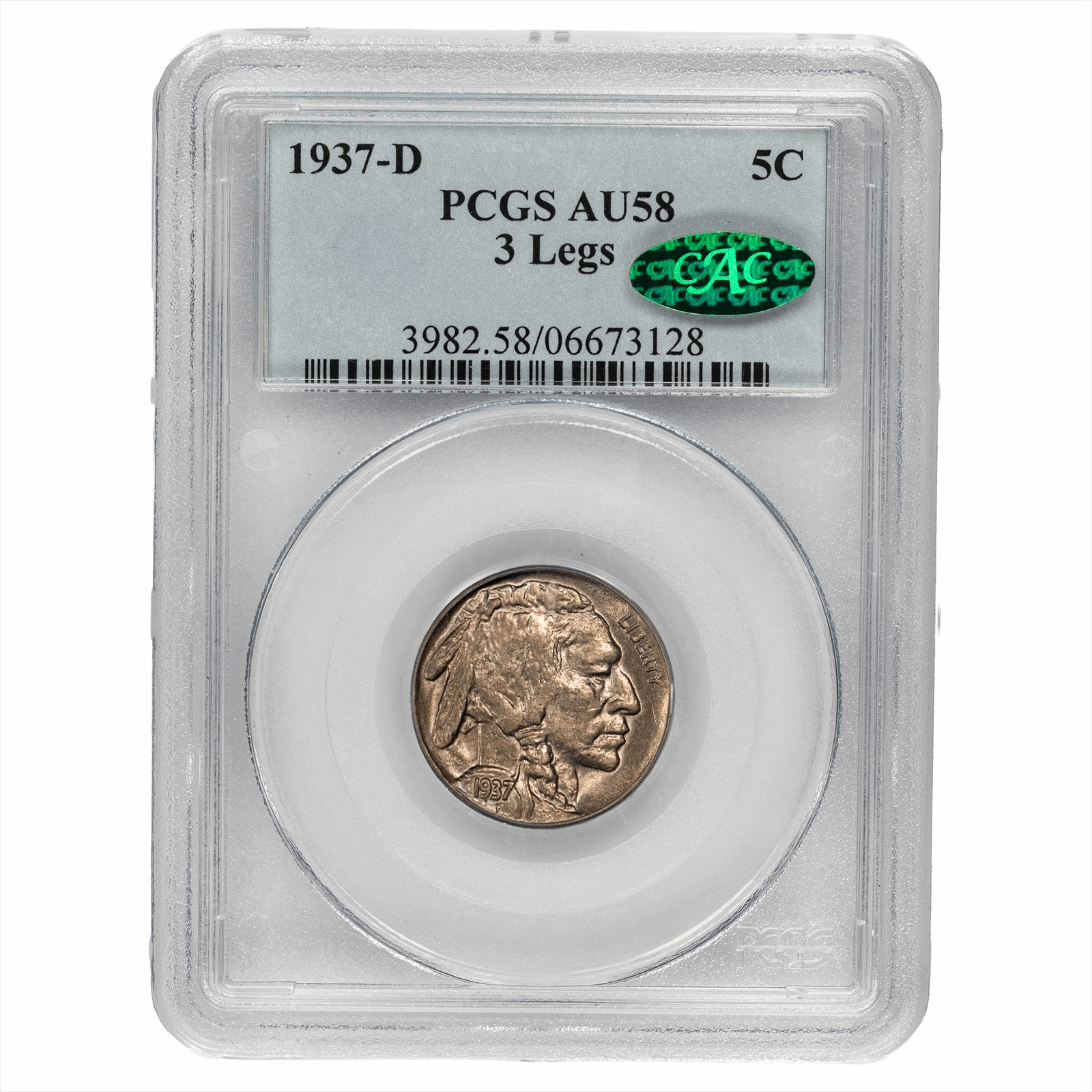 1937-D 3 Legs Buffalo Nickel 5C PCGS AU 58 CAC