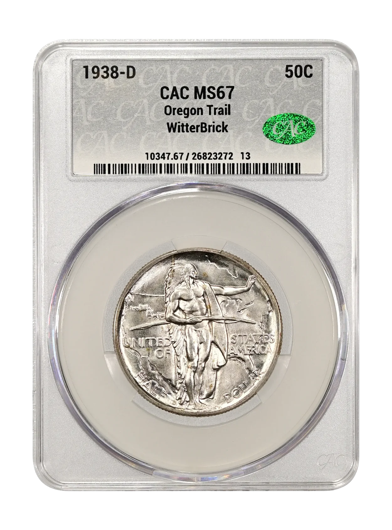 1938-D Oregon 50c CACG MS 67 WitterBrick