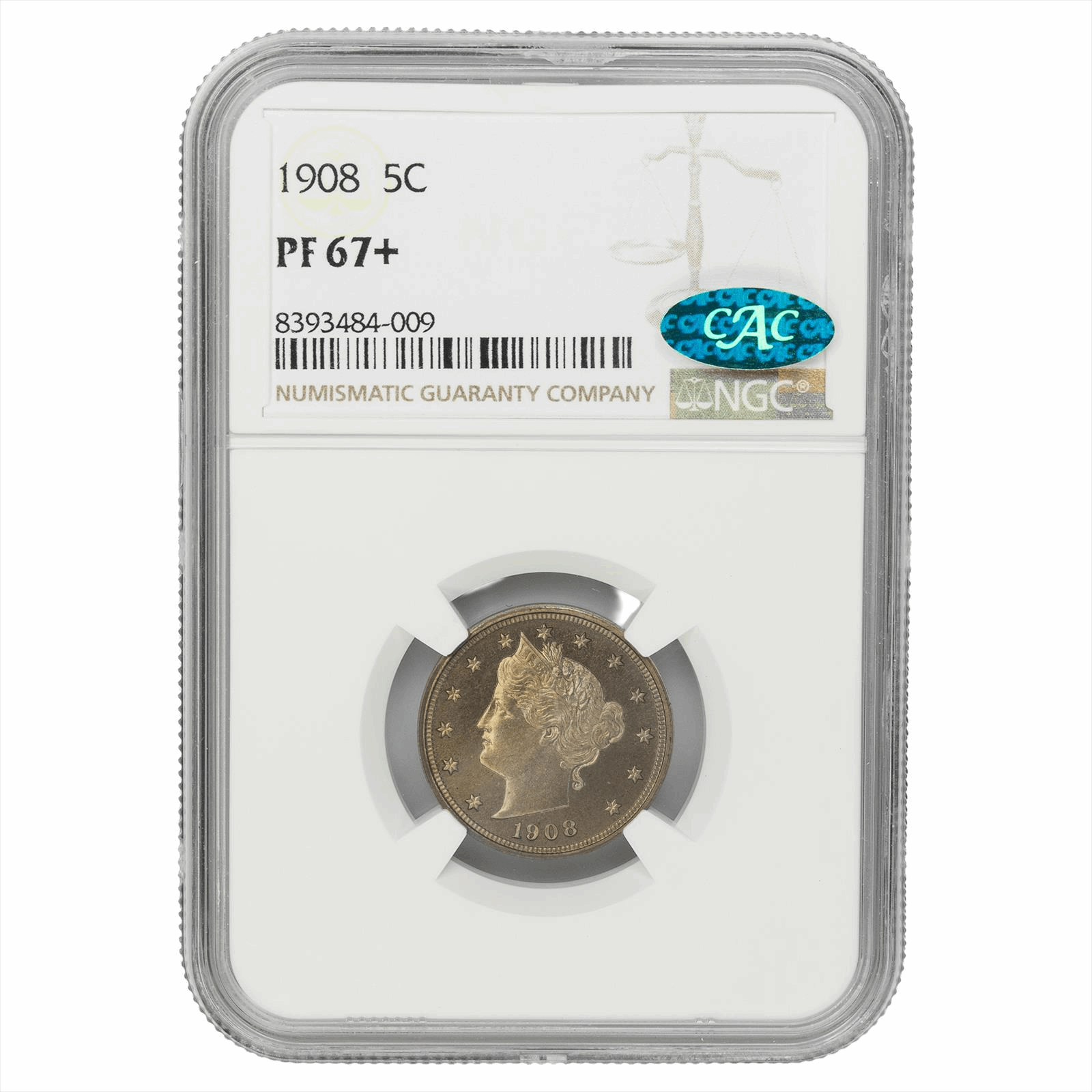 1908 Liberty V Nickel 5C NGC PF 67+ CAC
