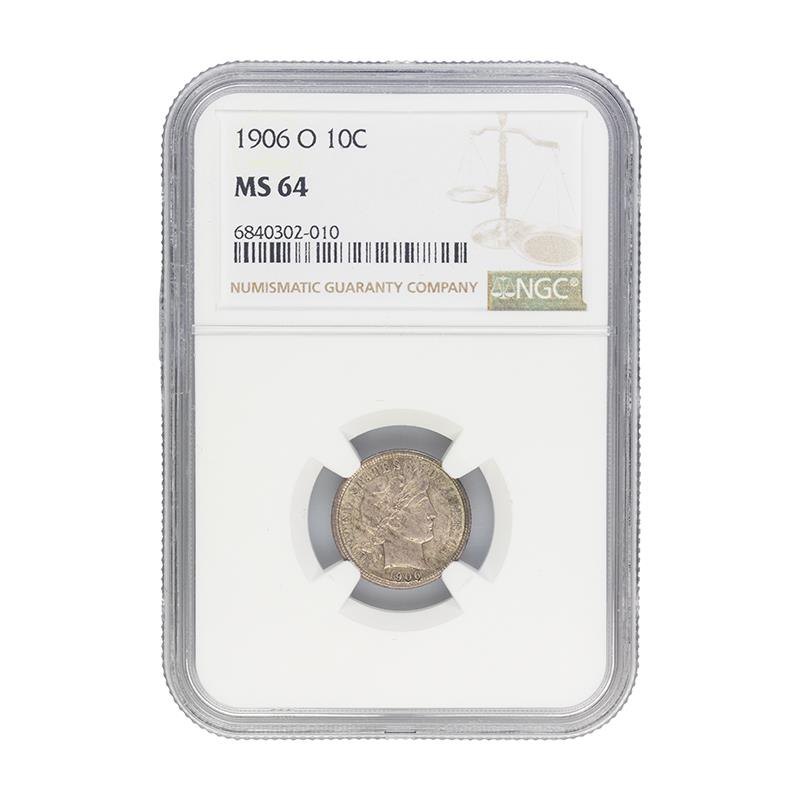 1906-O Barber Dime, 10C NGC MS-64 - Nice Original Coin