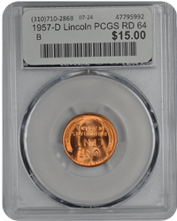 1957-D Lincoln PCGS RD 64