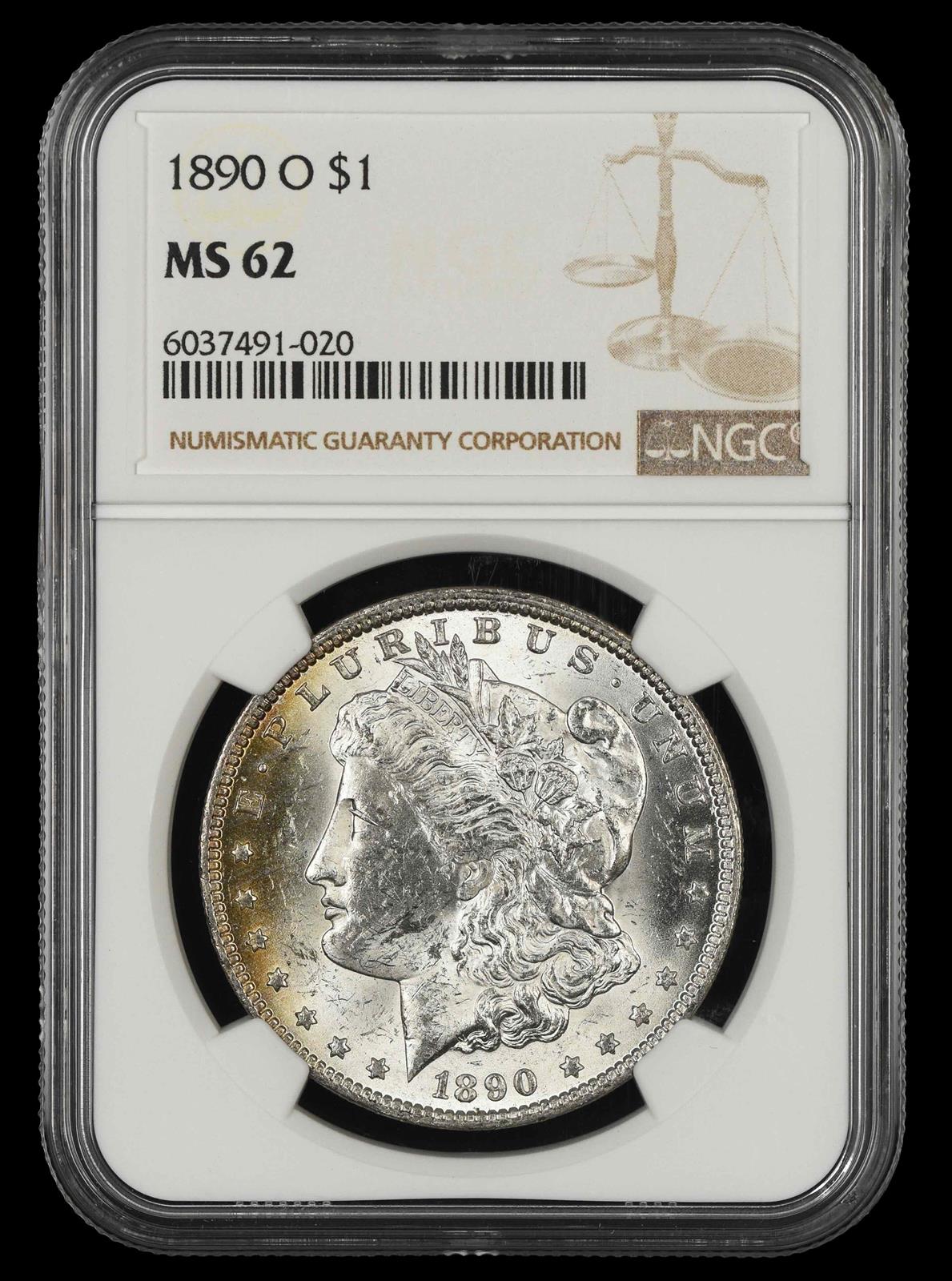 1890 O $1 NGC MS 62