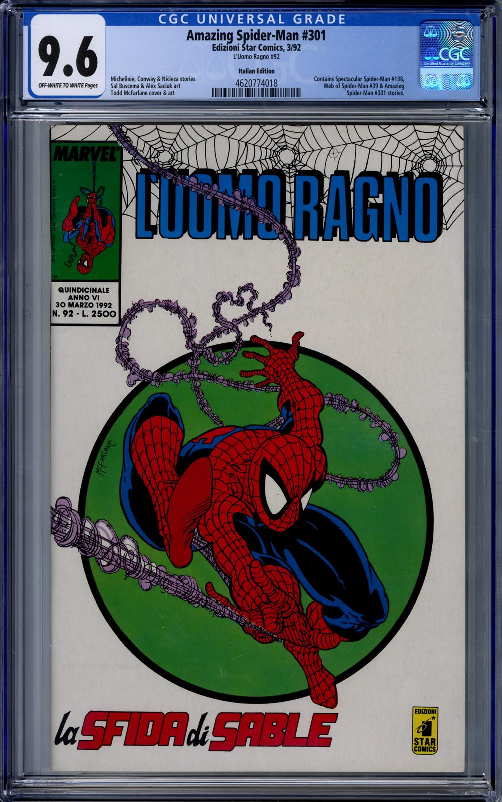 Amazing Spider-Man #301 CGC 9.6 (Edizioni Comics, 1992) Italian Edition 