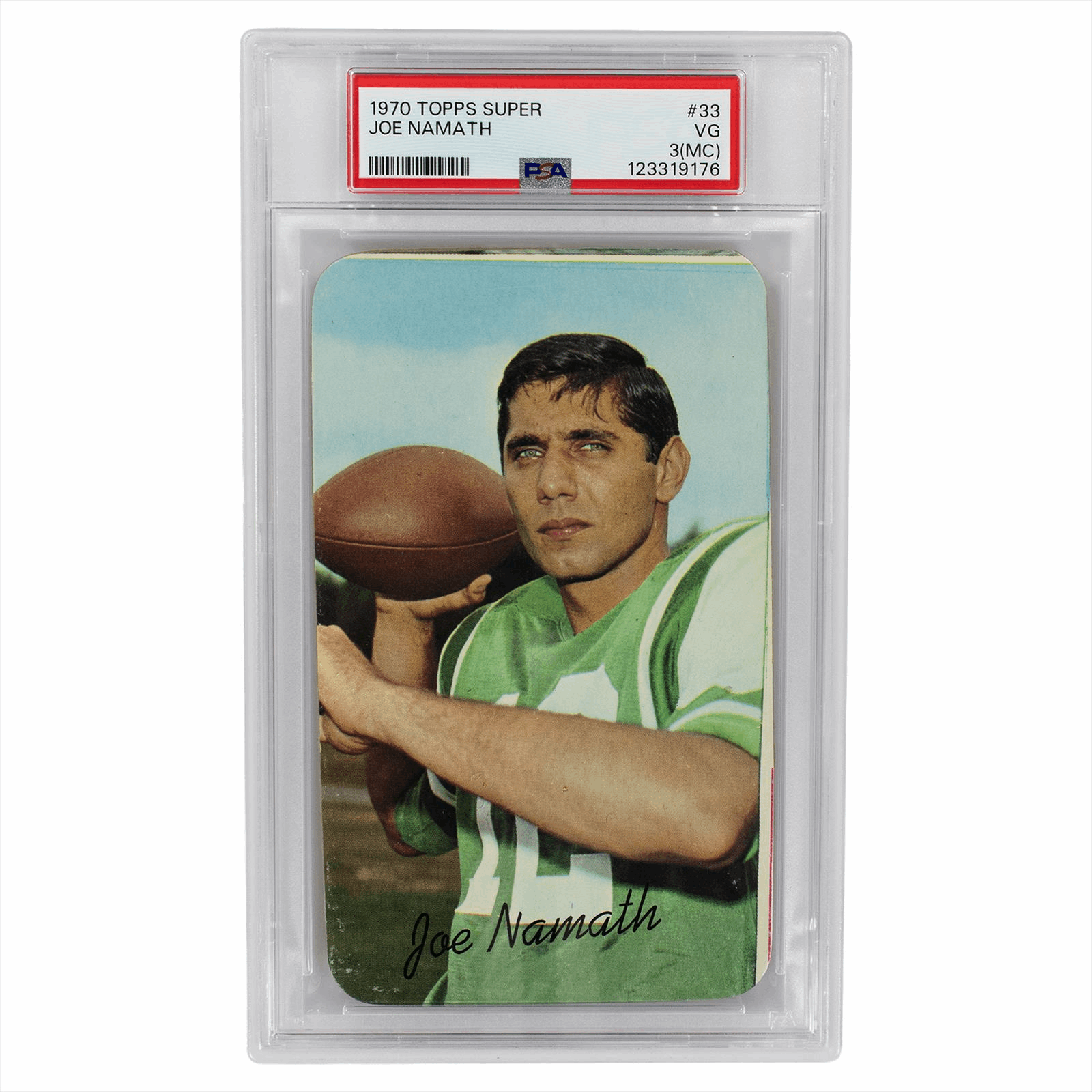 1970 Topps Super Joe Namath #33 PSA VG 3 (MC) Cert #123319176