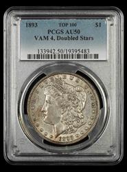 1893 $1 VAM-4 Doubled Stars Top 100 PCGS AU-50