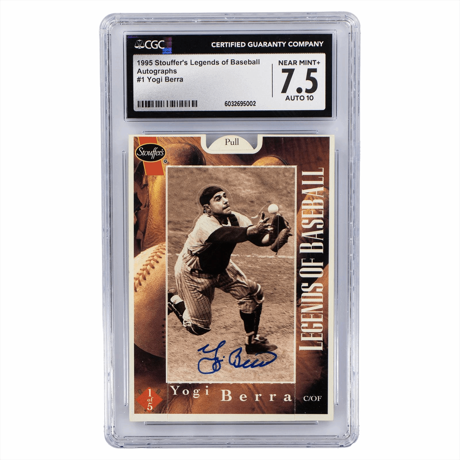 1995 Stouffers Legends of Baseball Yogi Berra #1 CGC Near Mint+ 7.5 Auto 10 