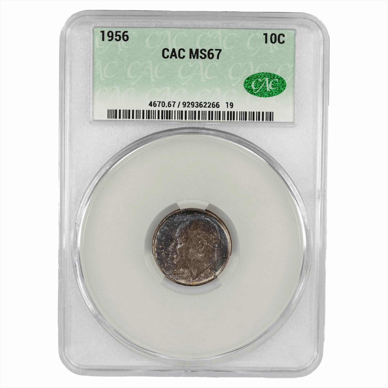 1956 Roosevelt Dime 10C CACG  MS 67 CAC