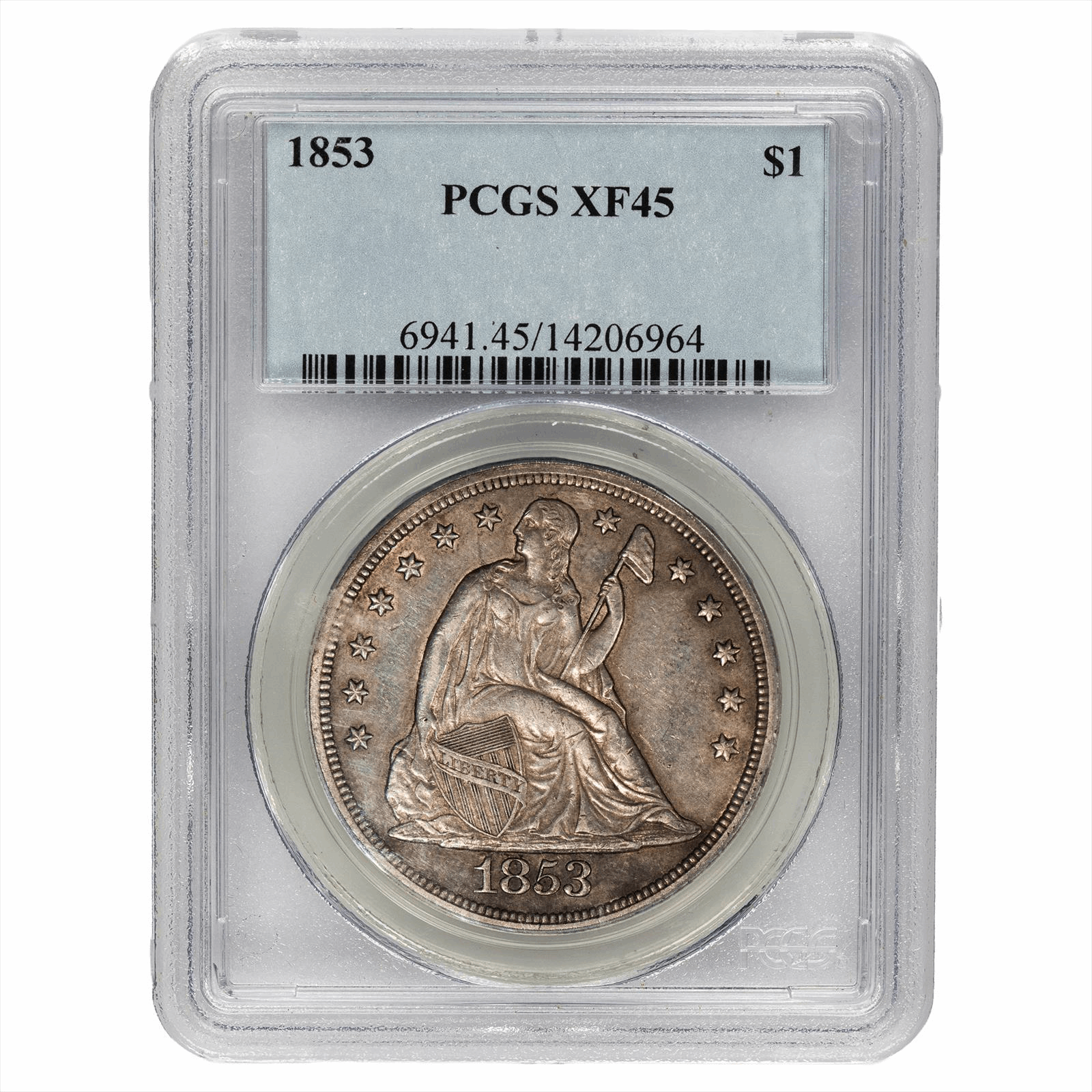 1853 Seated Liberty Dollar $1 PCGS XF 45 