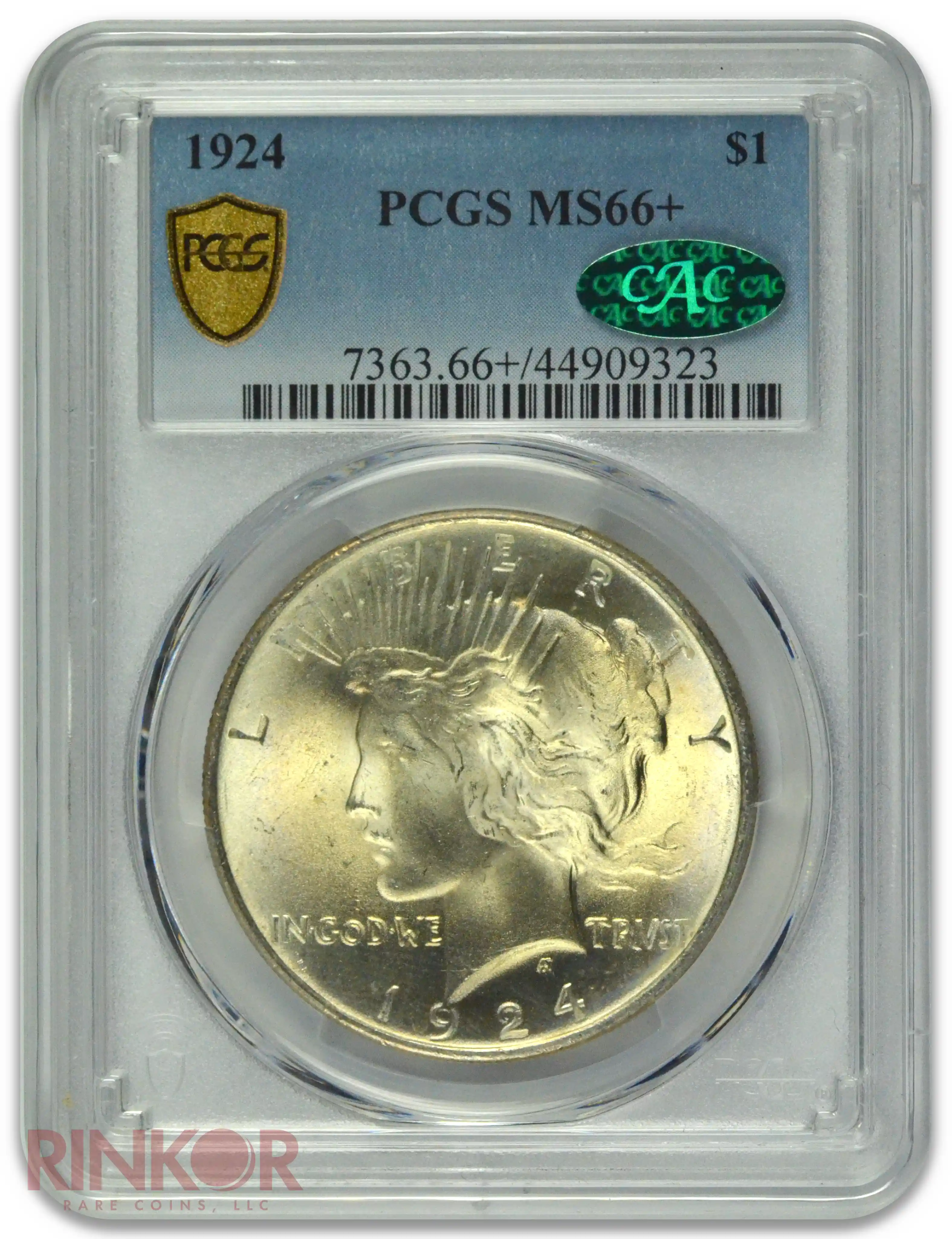 1924 $1 Peace Dollar PCGS MS 66+ CAC