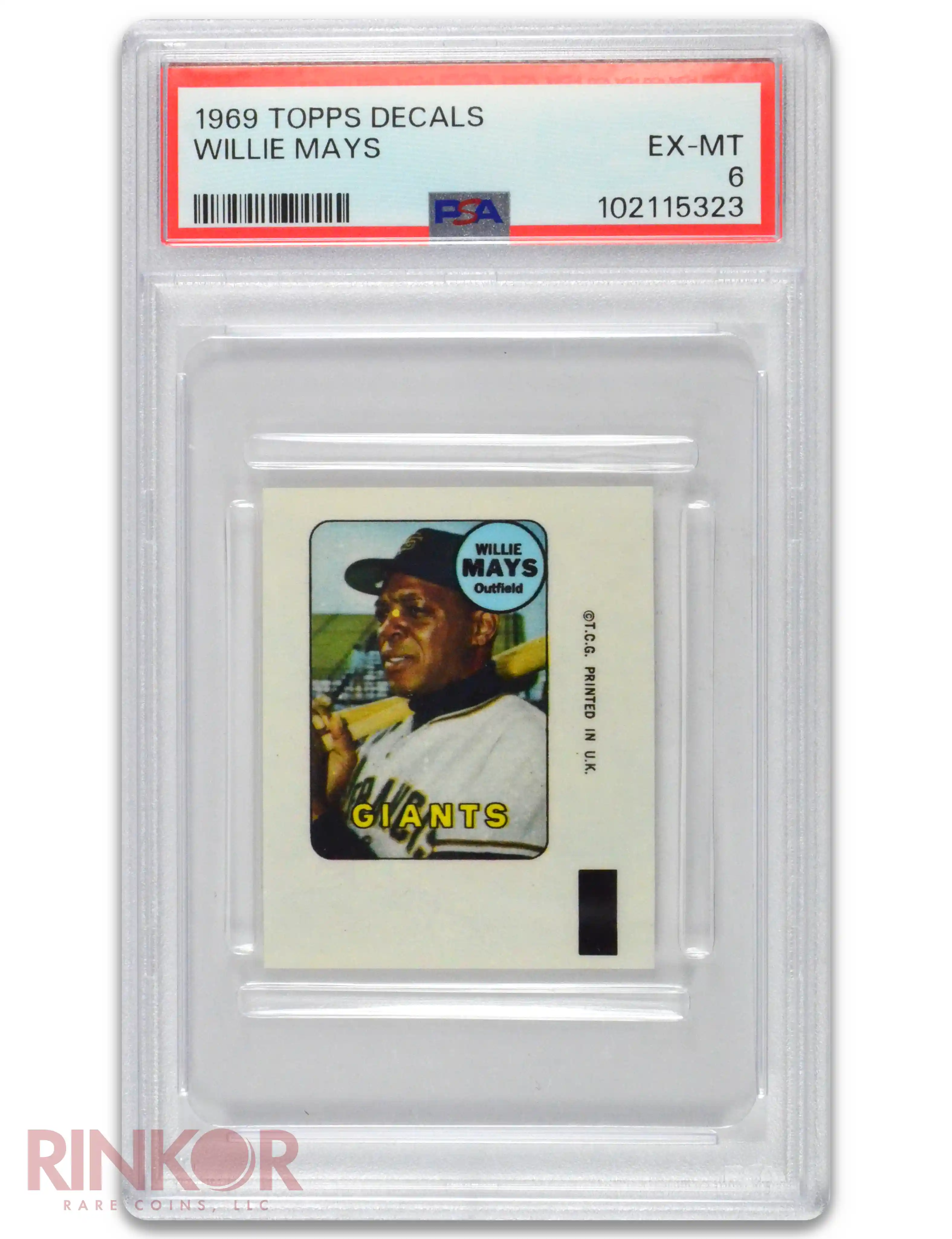 1969 Topps Decals Willie Mays PSA EX-MT 6