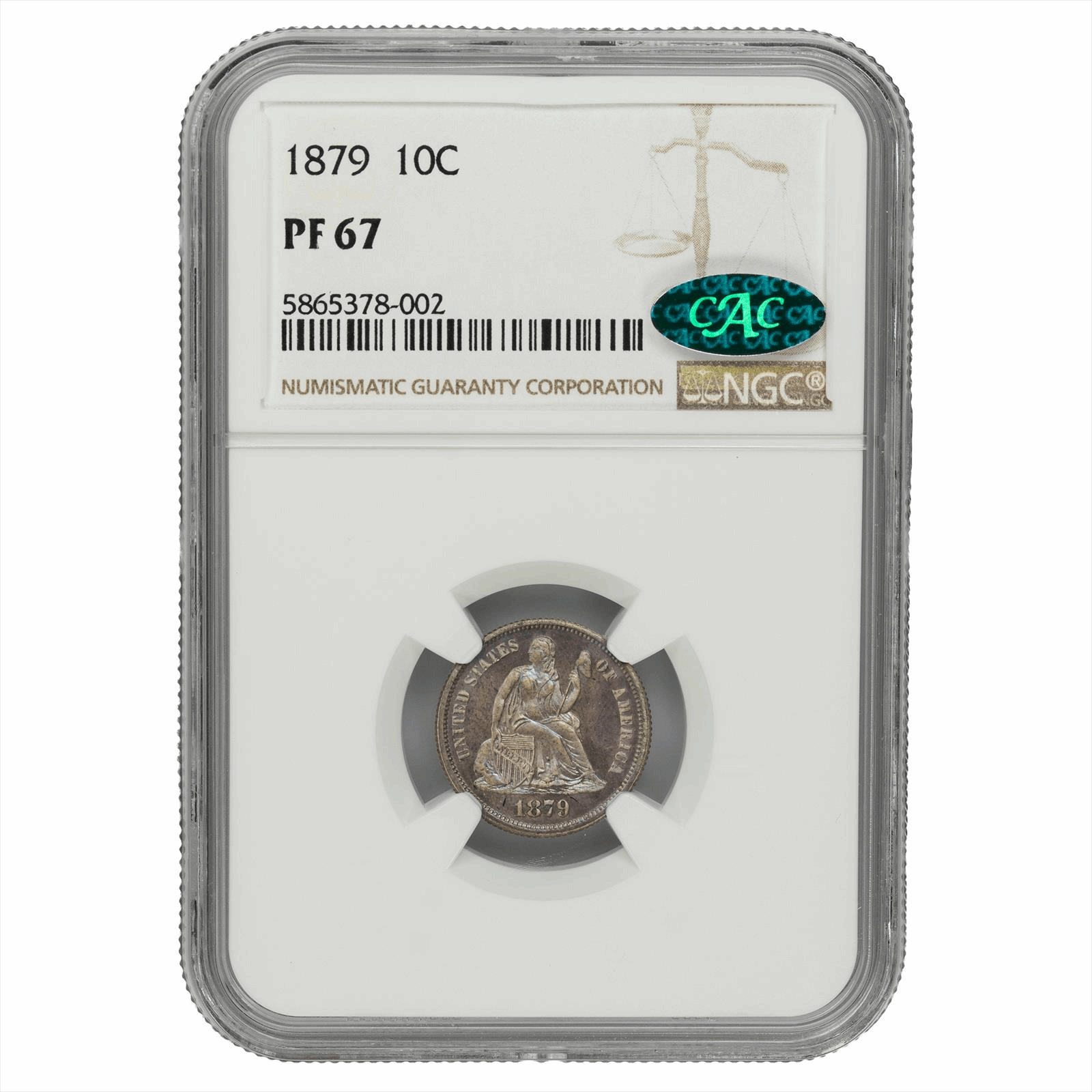 1879 Seated Liberty Dime 10C NGC PF 67 CAC - Nice Original Toning 