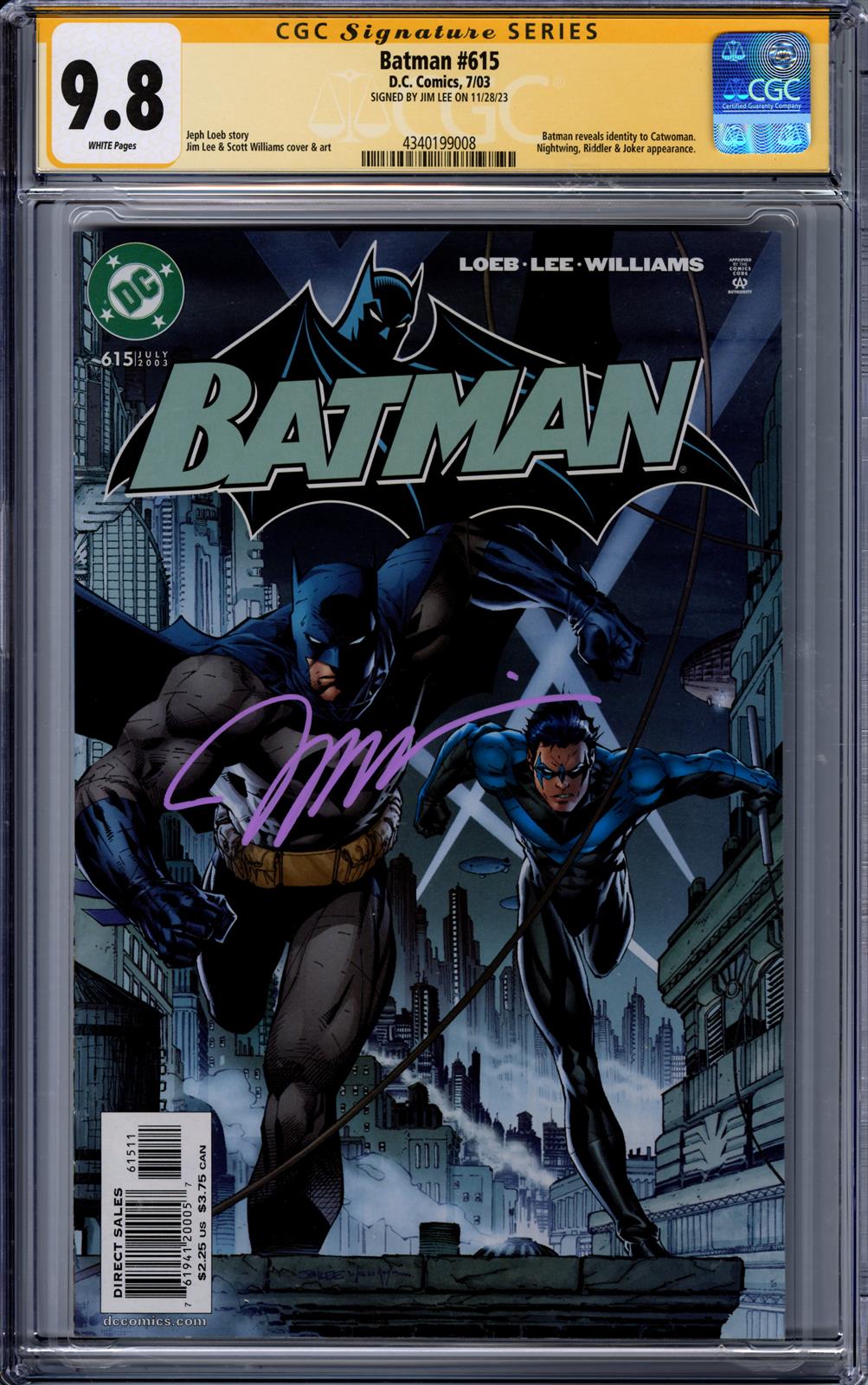 Batman #615 CGC Signature Series 9.8 (D.C., 2003) Signed by Jim Lee 