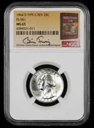 1964 D Washington Quarter Type C Reverse FS-901 Bill Fivaz Signature Label NGC  MS65