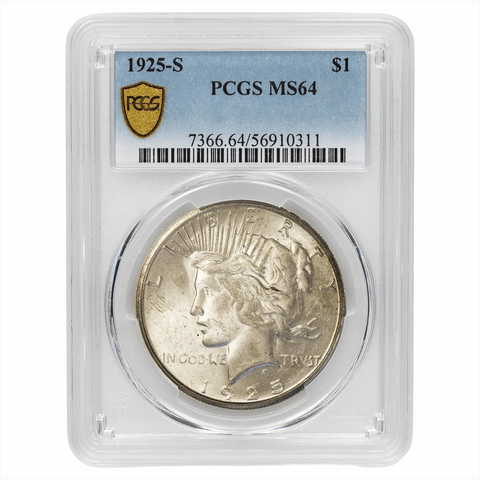 1925-S Silver Peace Dollar $1 PCGS MS 64