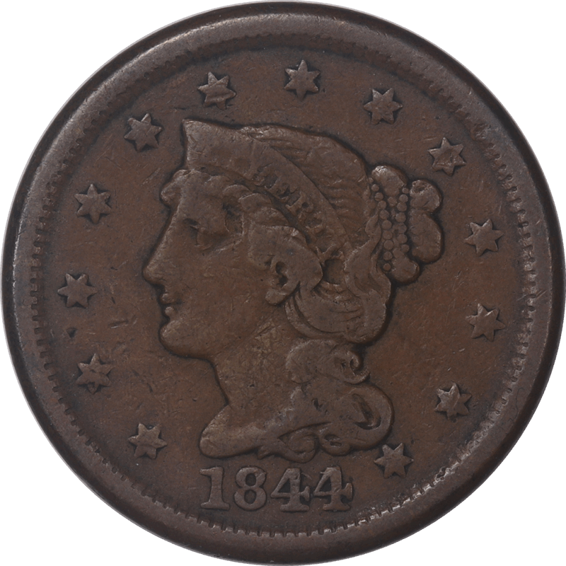 1844 Braided Hair Large Cent 1c Raw Ungraded Coin 