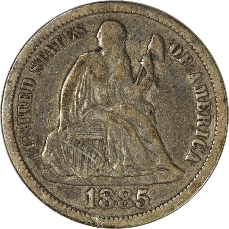 1885 Liberty Seated Dime 10c, Raw Ungraded Coin
