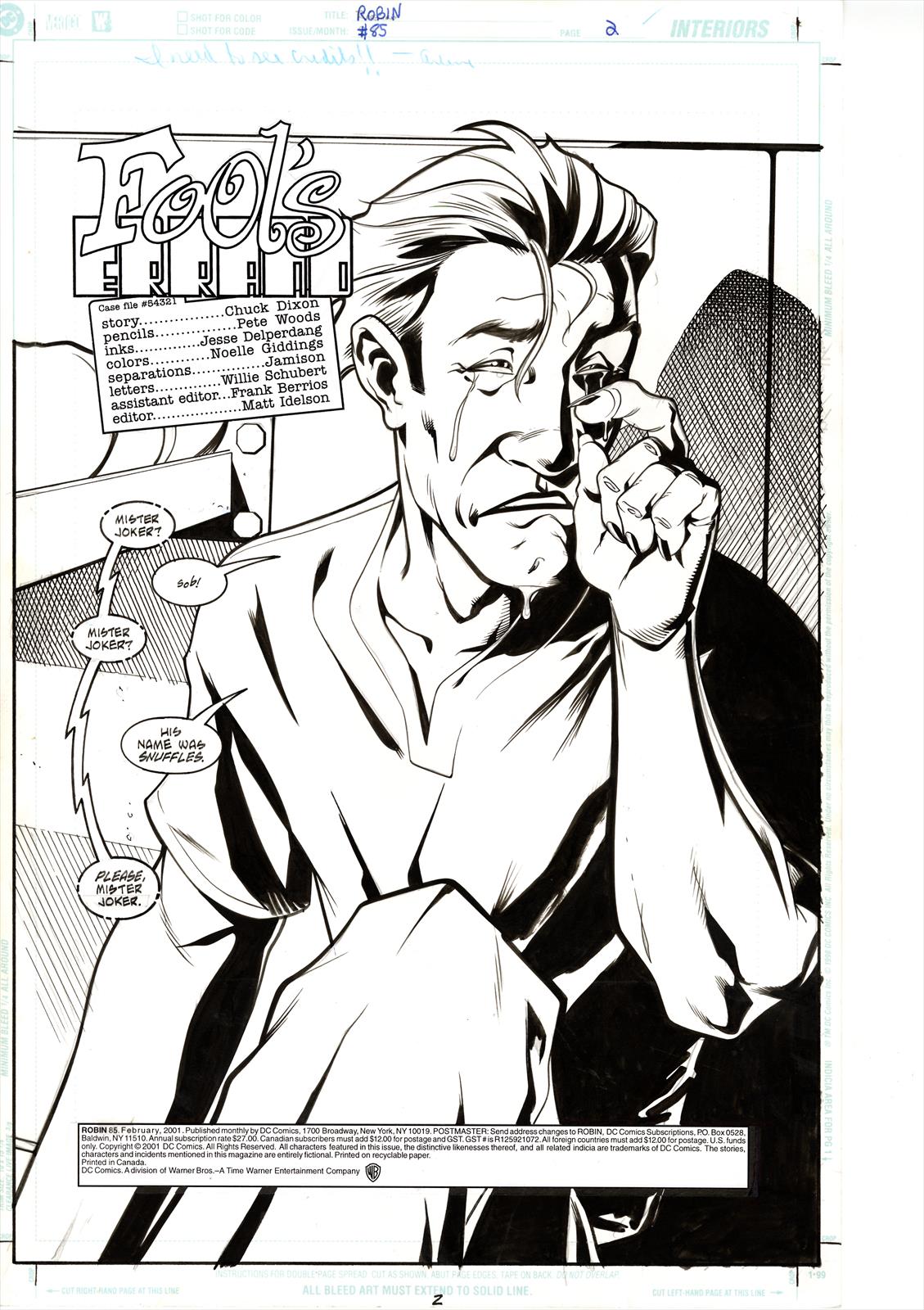 Robin #85 Page 2 Artist:  Pete Woods (Penciller) ,  Jesse Delperdang (Penciller) Media Type: Pen and Ink Art Type: Interior Page 