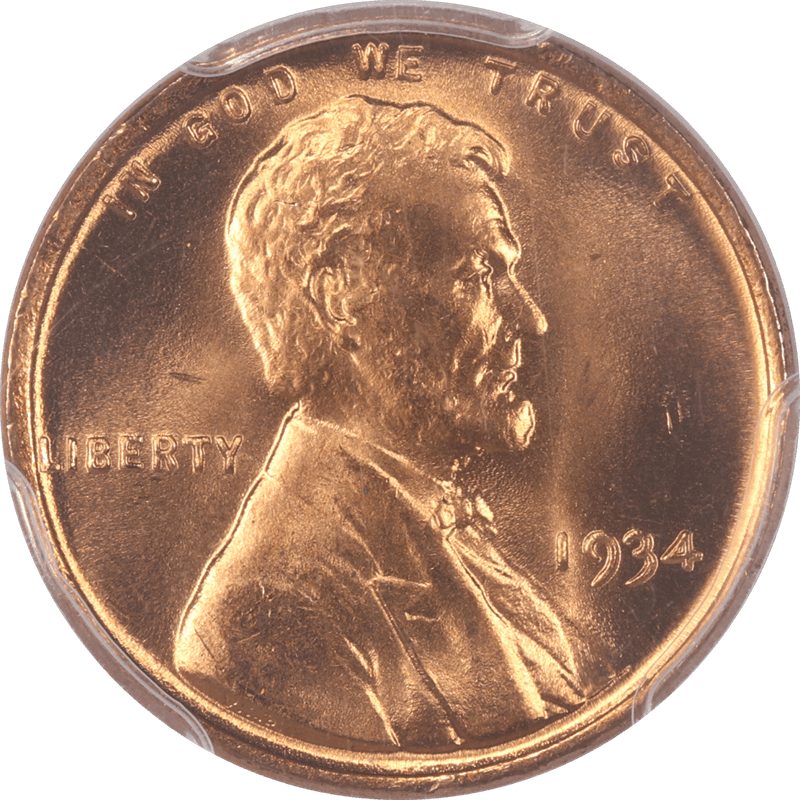 1934 Lincoln Wheat Cent, PCGS RD 67 CAC ~ Great Color and Lustrous