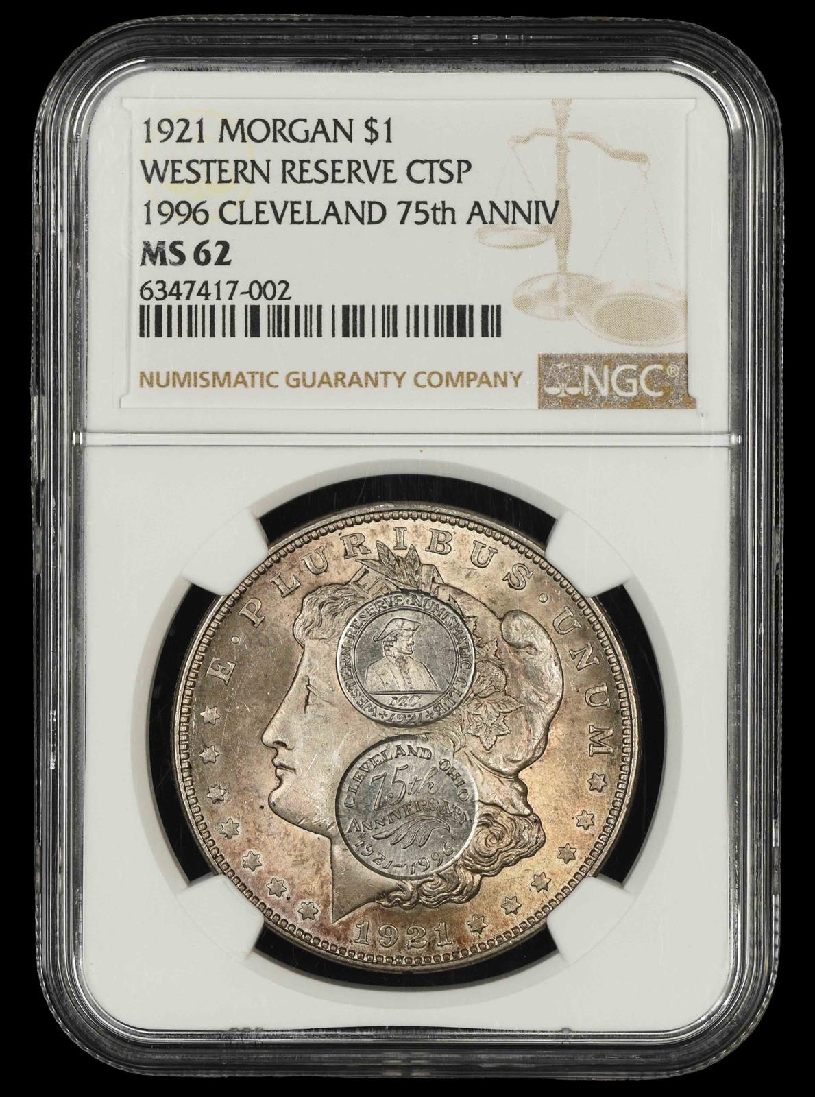 1921 Morgan $1 Western Reserve CTSP 1996 Cleveland 75th Anniversary NGC  MS 62
