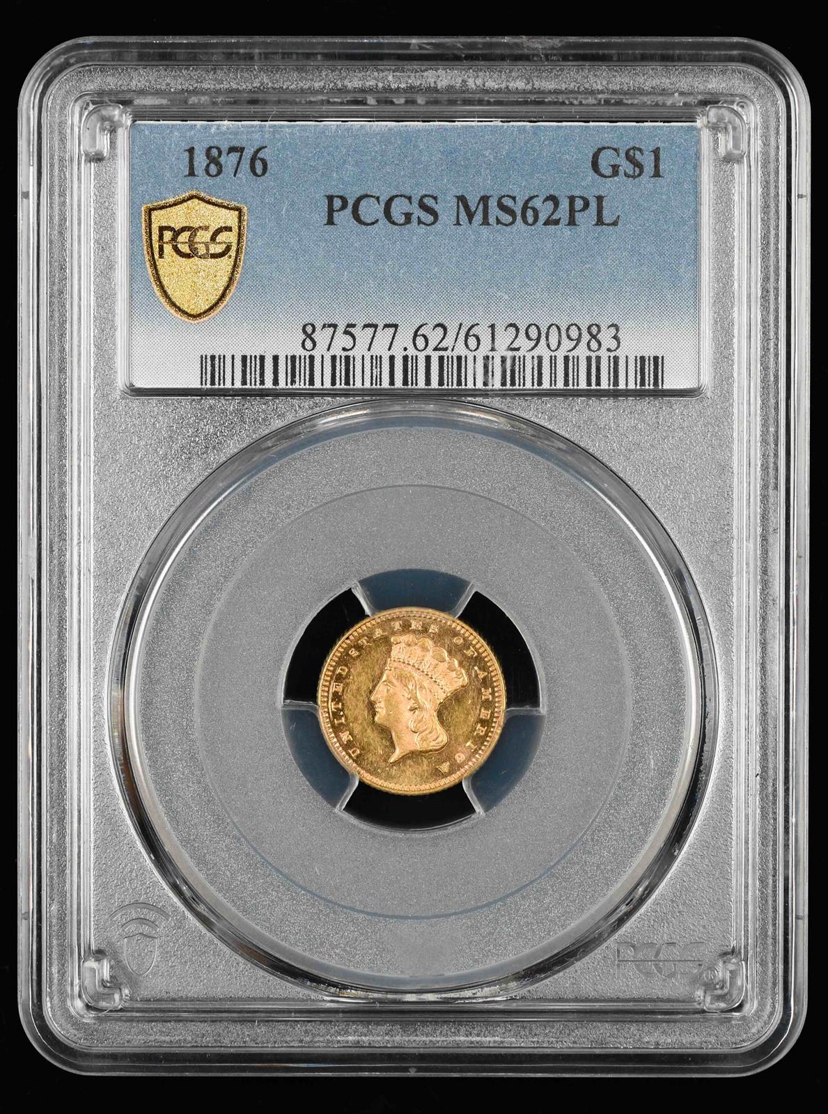 1876 $1 Gold PCGS MS62PL