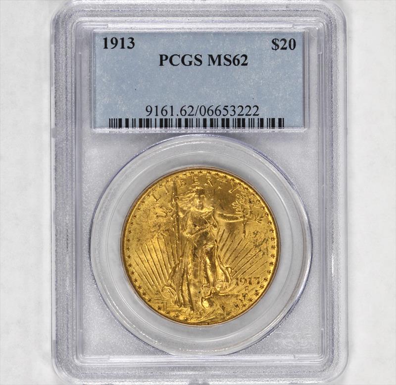 1913 $20 St. Gaudens Gold Double Eagle PCGS MS62 - Great Luster